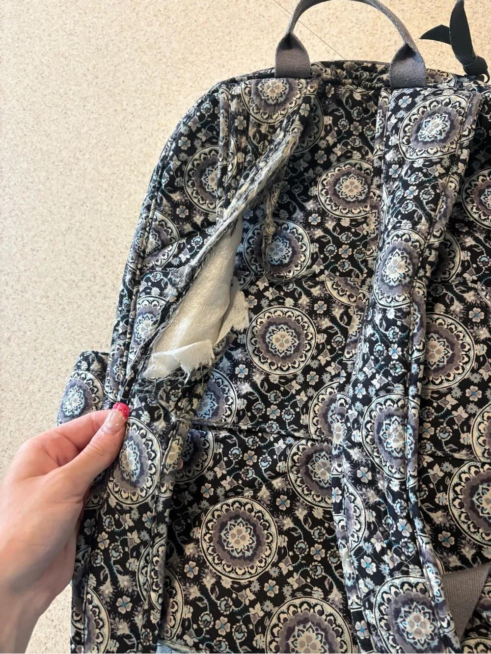 Vera Bradley Black and Gray Quilted Medallion Backpack
